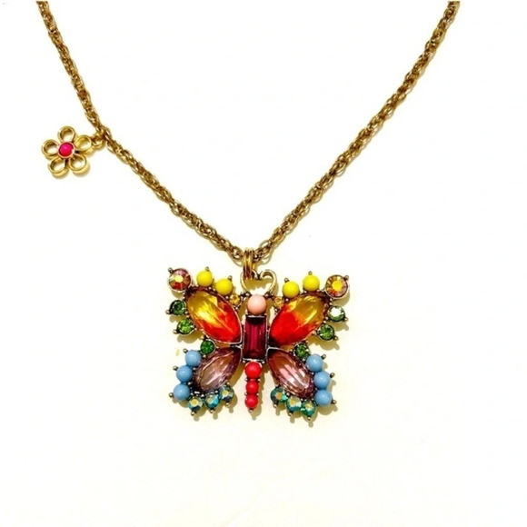 BETSEY JOHNSON Love Fest Butterfly or Dragonfly Multicolor Crystal Necklace NWT - Picture 3 of 6